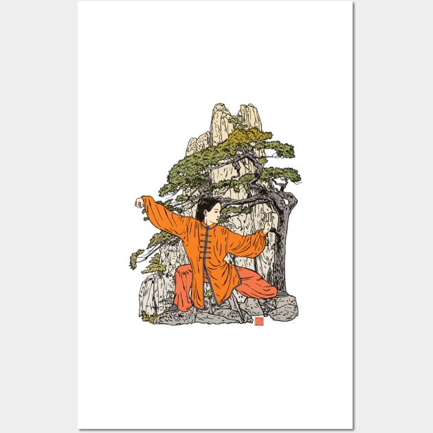 Tai Chi Warrior in the Mountains (Orange) Wall Art by erickoo